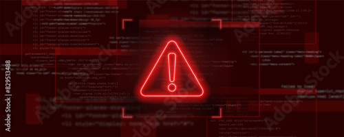 Danger sign. Hacked system or cyber attack. Vector illustration.