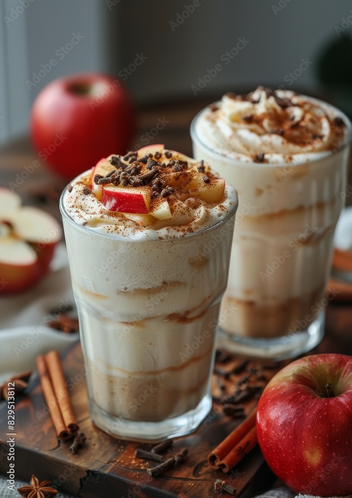 Apple Cinnamon Smoothie - Pale cream with apple slices and a sprinkle of cinnamon. Apple Cinnamon Smoothie - Pale cream with apple slices and a sprinkle of cinnamon.