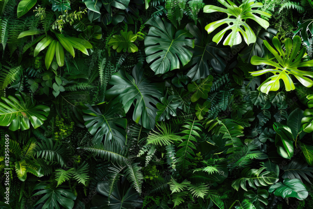 Wall Covered With Various Exotic Leaves And Flowers Plants For Background Created Using Artificial Intelligence Wall Covered With Various Exotic Leaves And Flowers Plants For Background Created Using Artificial Intelligence