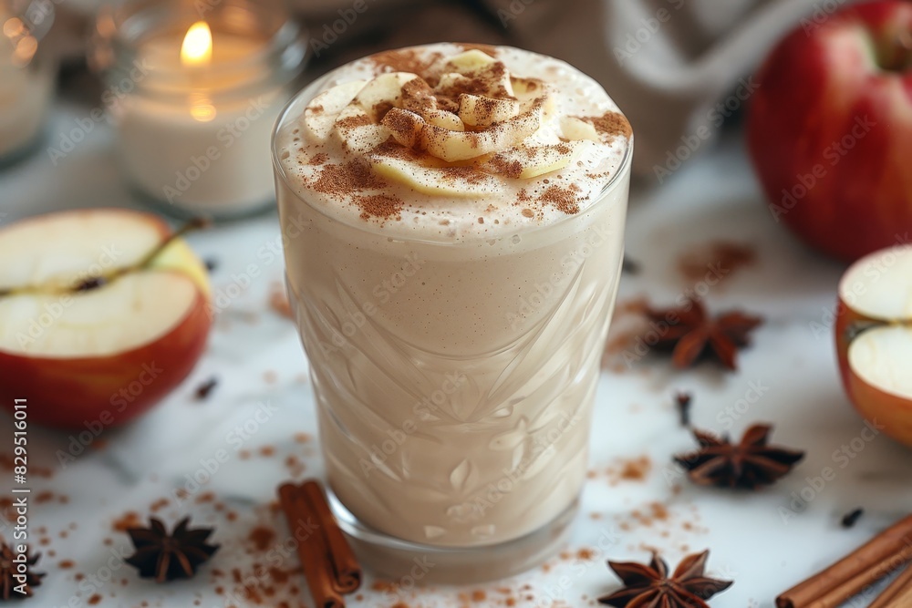 Apple Cinnamon Smoothie - Pale cream with apple slices and a sprinkle of cinnamon. Apple Cinnamon Smoothie - Pale cream with apple slices and a sprinkle of cinnamon.
