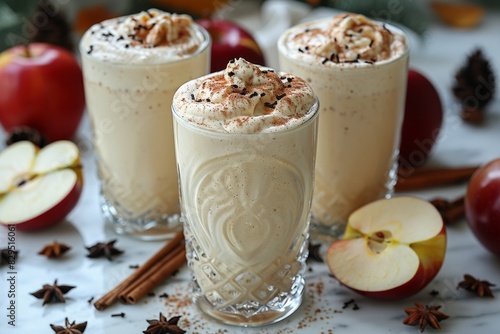 Apple Cinnamon Smoothie - Pale cream with apple slices and a sprinkle of cinnamon. 