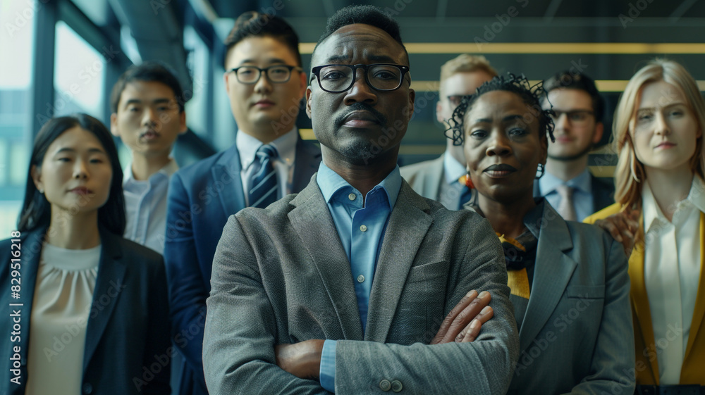 Obraz premium Business professionals standing in a line in a workplace lobby