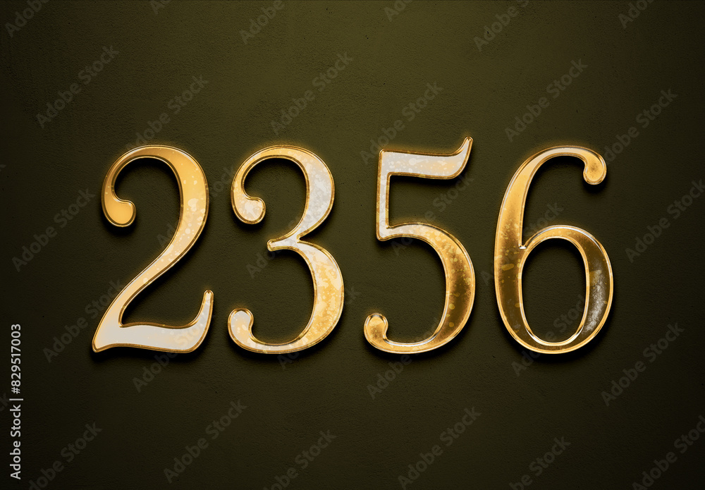 Old gold effect of 2356 number with 3D glossy style Mockup.	