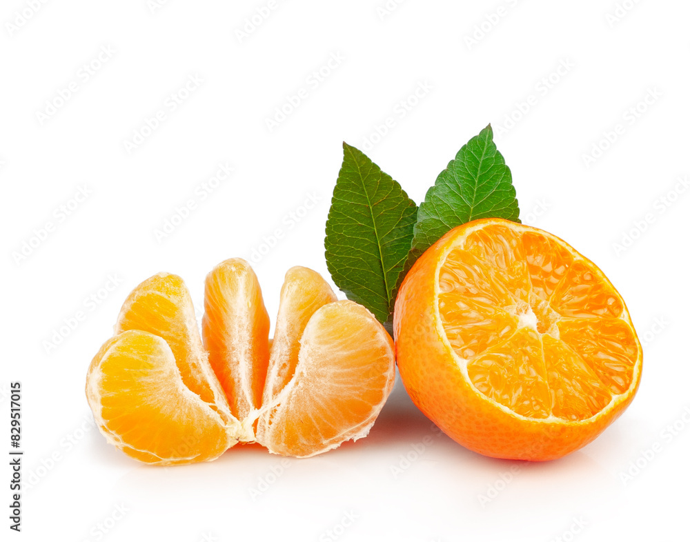 Tangerine slices isolated on a white background Tangerine slices isolated on a white background