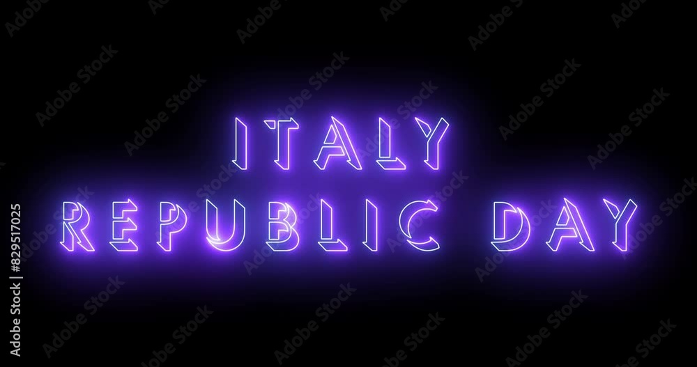 4K Italy Republic Day text cool neon-colored animation. Neon-colored Italy Republic Day text with a glowing neon for a banner, social media feed wallpaper stories. Technology video material.
4K Italy Republic Day text cool neon-colored animation. Neon-colored Italy Republic Day text with a glowing neon for a banner, social media feed wallpaper stories. Technology video material.
