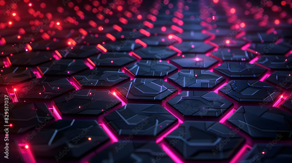 Obraz premium hexagon pattern with glowing lights texture background. Generative AI.