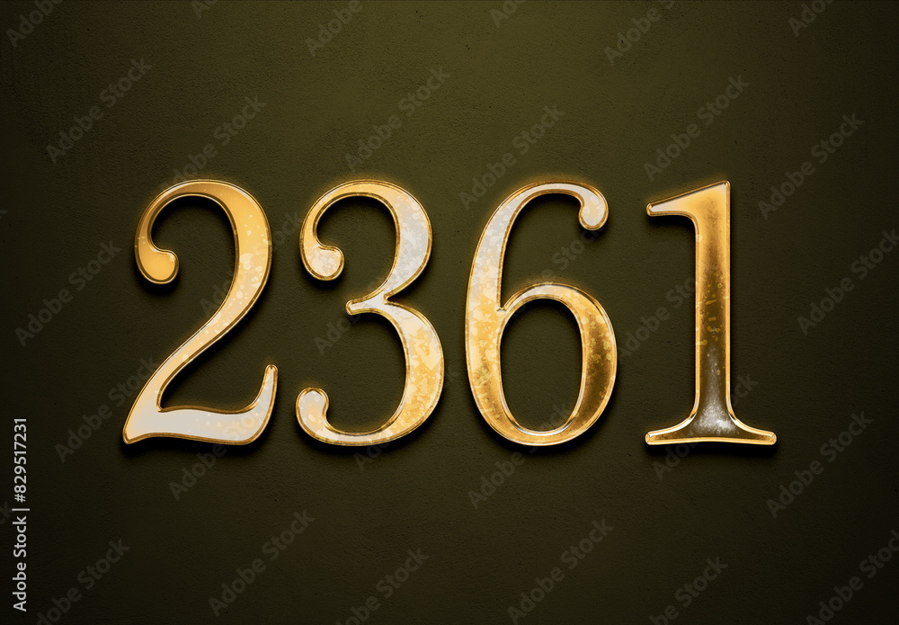 Old gold effect of 2361 number with 3D glossy style Mockup. Old gold effect of 2361 number with 3D glossy style Mockup.