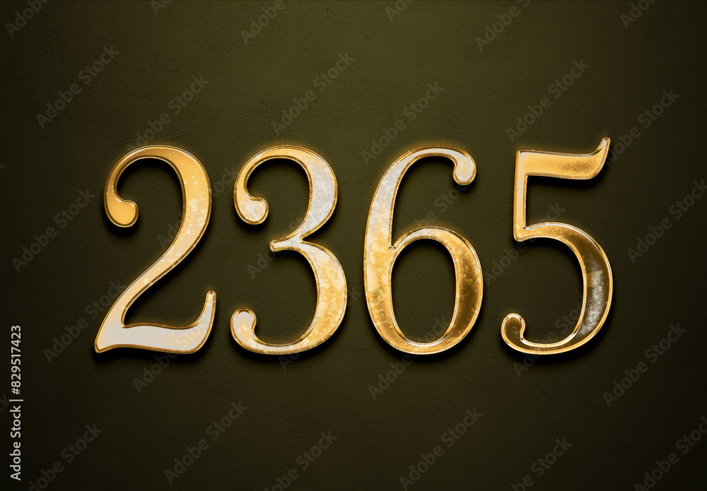 Old gold effect of 2365 number with 3D glossy style Mockup.	