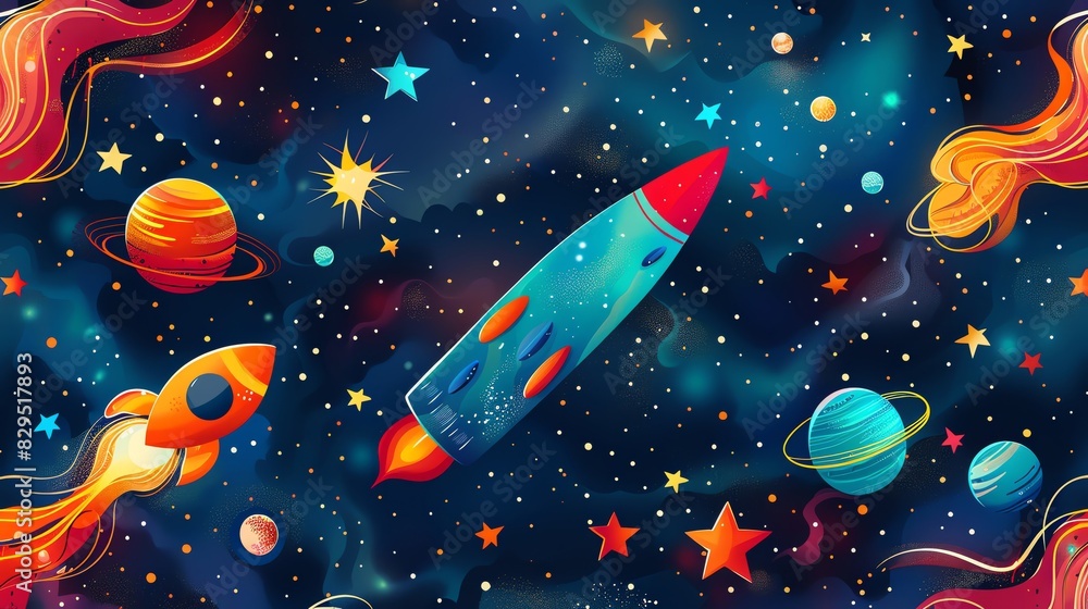 playful seamless pattern, space theme, vibrant details playful seamless pattern, space theme, vibrant details