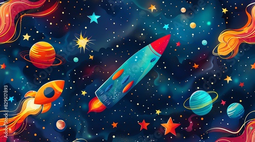 playful seamless pattern, space theme, vibrant details photo