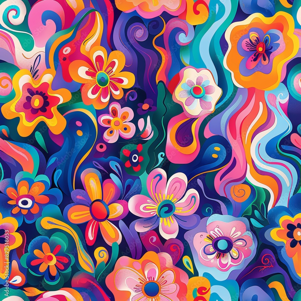 playful seamless pattern, floral motifs, bright palette playful seamless pattern, floral motifs, bright palette