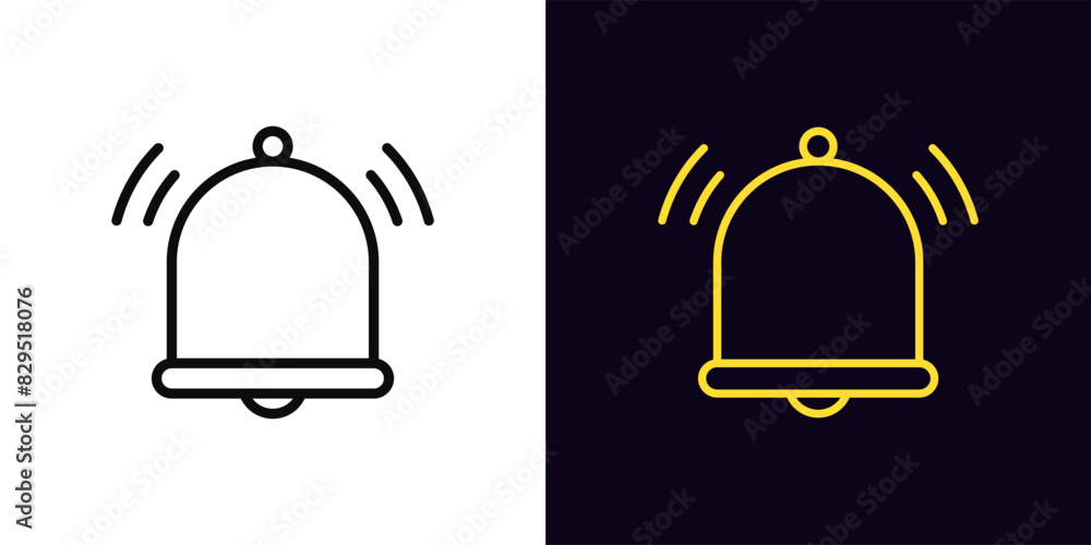 Outline ringing bell icon, with editable stroke. Bell sign with sound waves. Mobile app notice, new message notification, reminder bell, alarm, sound alert and subscription notification. Vector icon Outline ringing bell icon, with editable stroke. Bell sign with sound waves. Mobile app notice, new message notification, reminder bell, alarm, sound alert and subscription notification. Vector icon