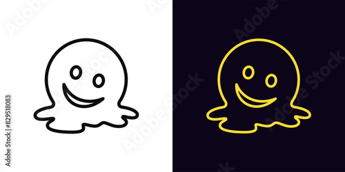 Outline melting emoji icon, with editable stroke. Melting emoticon sign with smile. Sarcasm face, flow down emoji, shame and exhaustion emoticon, melt down smiling face, weird mood. Vector icon photo