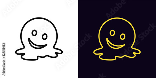 Outline melting emoji icon, with editable stroke. Melting emoticon sign with smile. Sarcasm face, flow down emoji, shame and exhaustion emoticon, melt down smiling face, weird mood. Vector icon