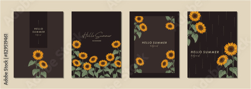 ひまわり ヒマワリ 夏  sunflower 素材セット フレーム 背景 ベクターイラスト シンプル おしゃれ