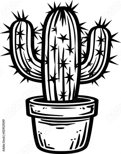 Cactus silhouette icon in black color. Vector template design illustration.