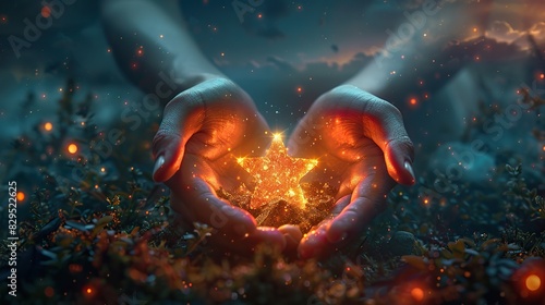 An illustration of hands cupping a glowing star.