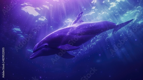 dolphin swimming  pink and purple colour tones