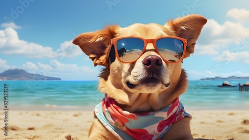 Summertime seaside dog wearing sunglasses, produced by Generative AI © Faizan
