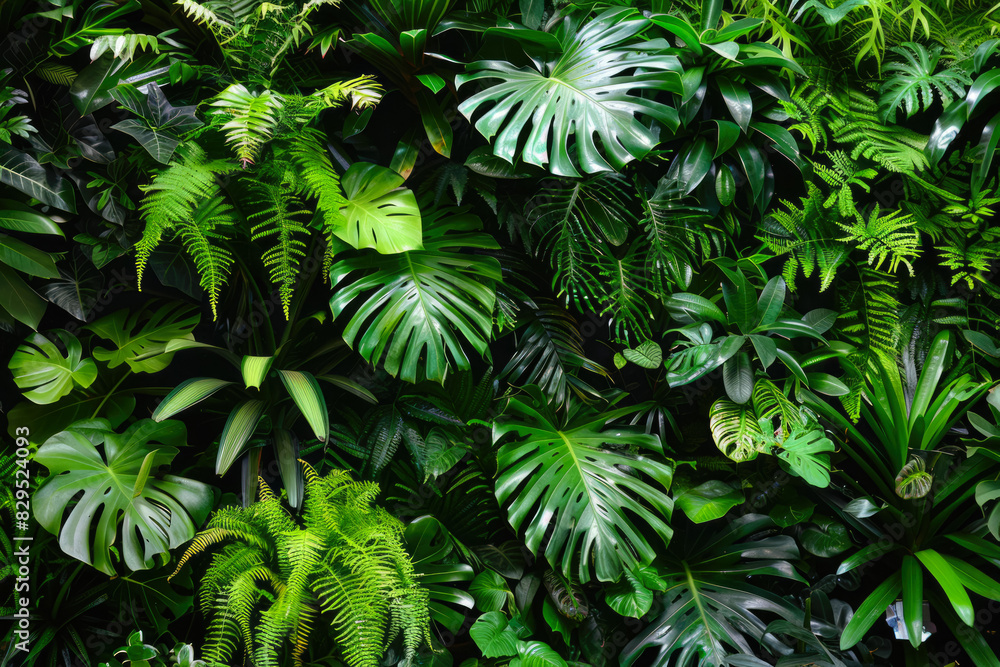Wall Covered With Various Exotic Leaves And Flowers Plants For Background Created Using Artificial Intelligence Wall Covered With Various Exotic Leaves And Flowers Plants For Background Created Using Artificial Intelligence