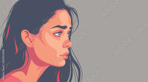 Portrait of sad woman on grey background Cartoon Vector