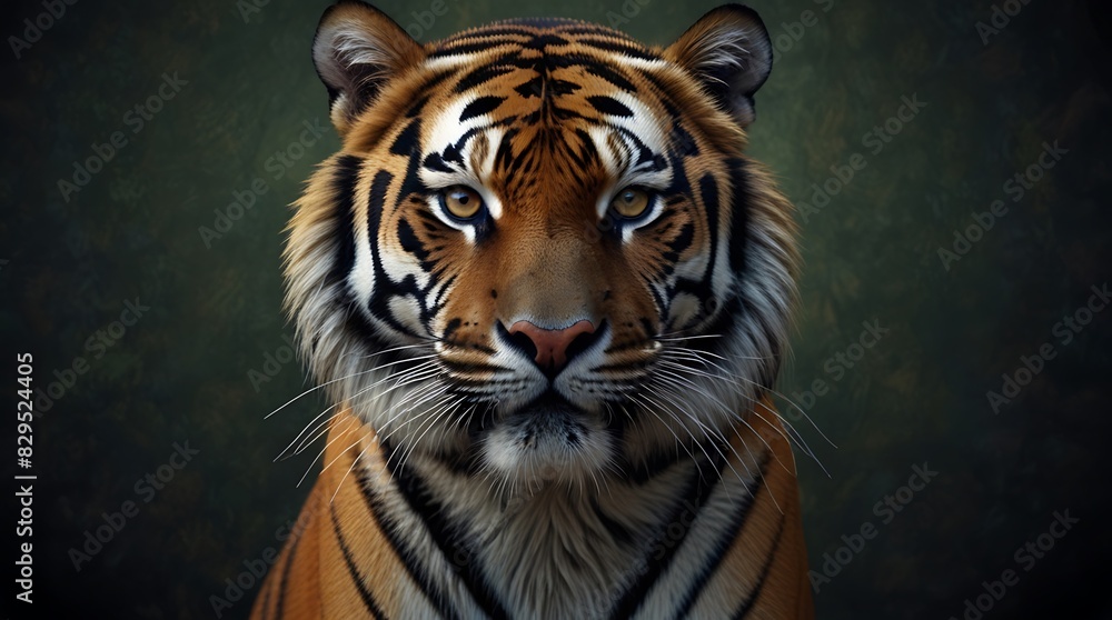 Fototapeta premium tiger is sitting on a rock in front of a jungle background