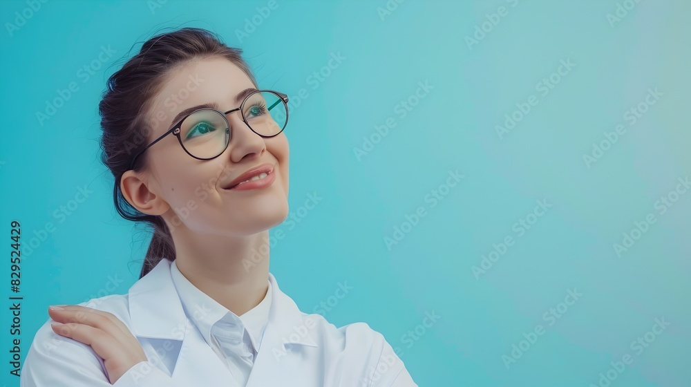 Cheerful Young Medical Lab Technician in White Coat Working in Bright Studio Cheerful Young Medical Lab Technician in White Coat Working in Bright Studio