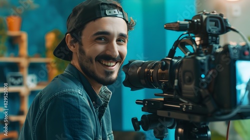 Cheerful Young Video or Film Producer Captures Creativity at Work
