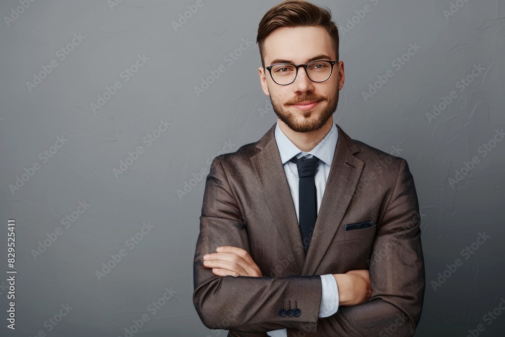 handsome businessman suit glasses cross arms handsome businessman suit glasses cross arms
