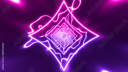 Lines of neon light purple abstract geometric shape abstract background. 3d rendering