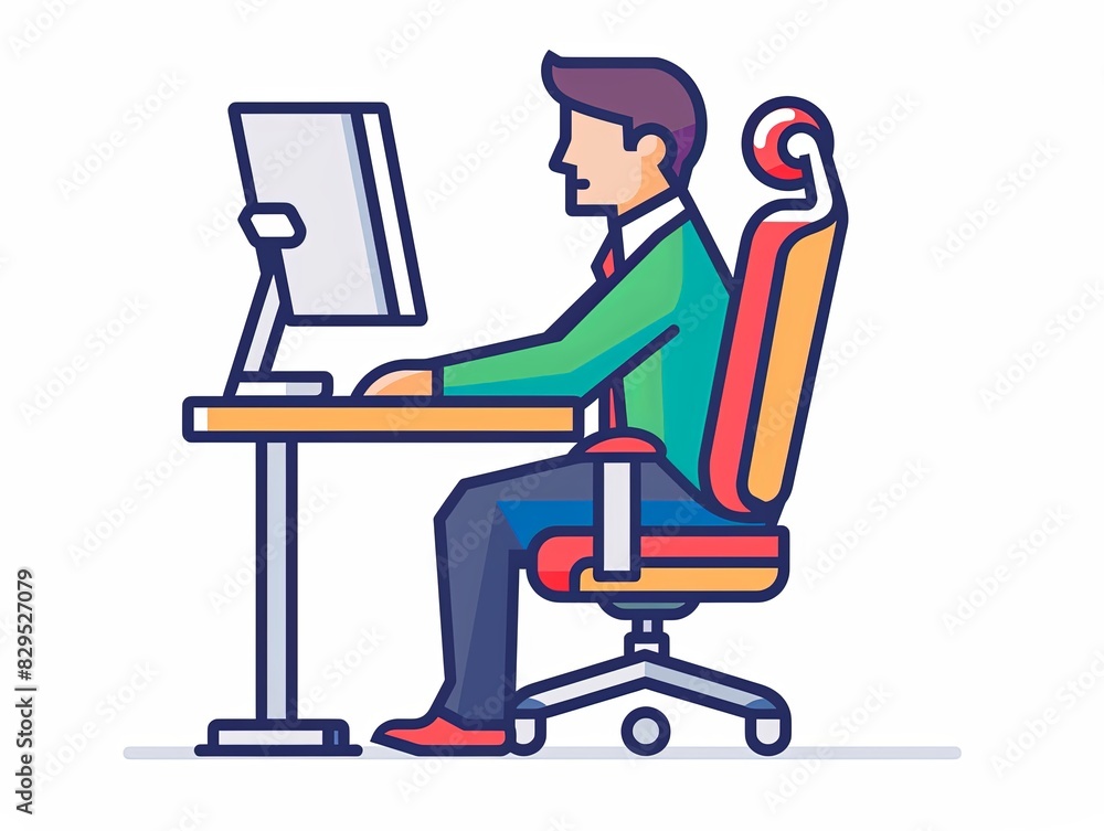 A man is sitting at a desk with a computer monitor and keyboard in front of him A man is sitting at a desk with a computer monitor and keyboard in front of him