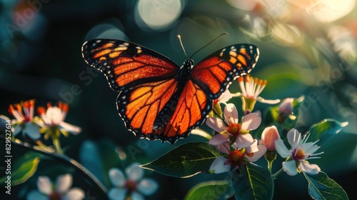 A graceful butterfly alighting on a delicate blossom, its vibrant wings shimmering in the sunlight, symbolizing the fleeting beauty and elegance of nature's creations. © Ibraheem