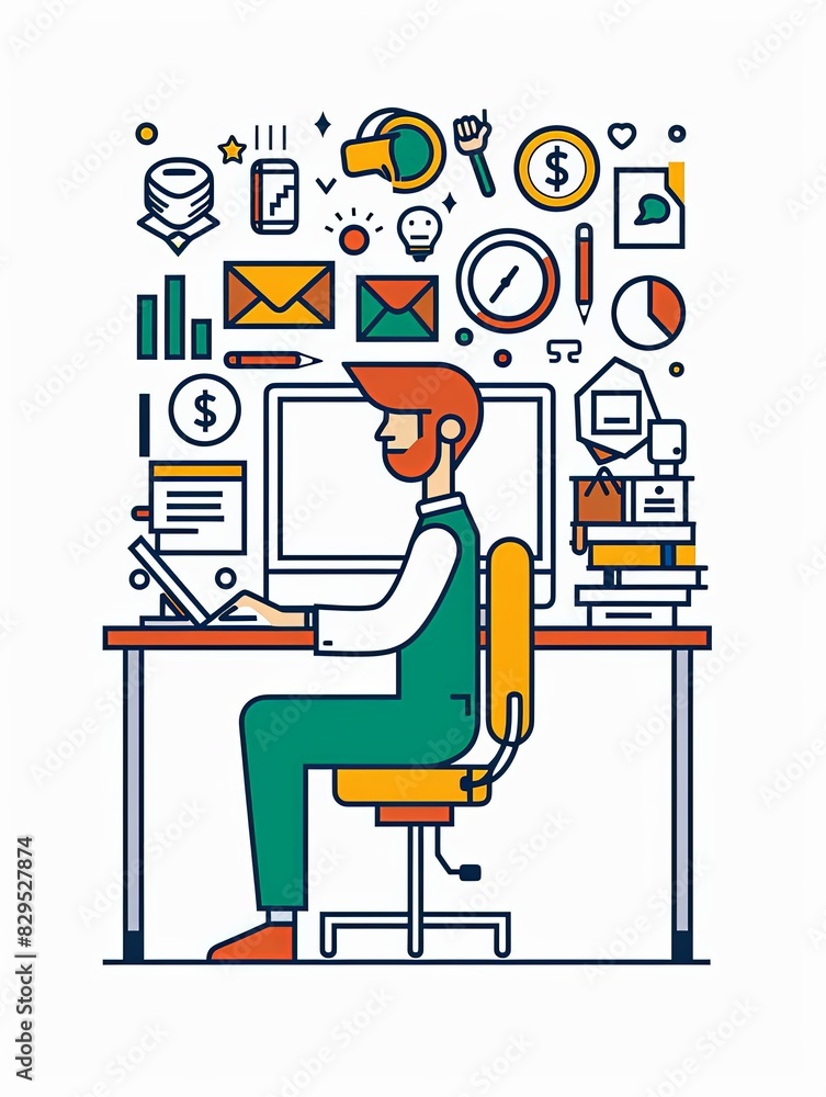A man is sitting at a desk with a laptop and a computer monitor A man is sitting at a desk with a laptop and a computer monitor