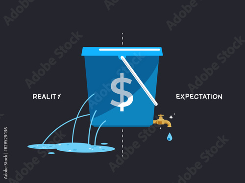 A broken bucket with a golden faucet in it. Isolated Vector Illustration