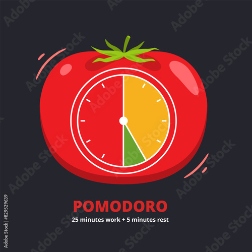 A Tomato with time sign in it. Isolated Vector Illustration