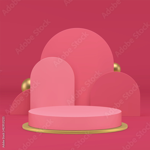 3d pink luxury podium pedestal elegant mock up for cosmetic product show realistic vector