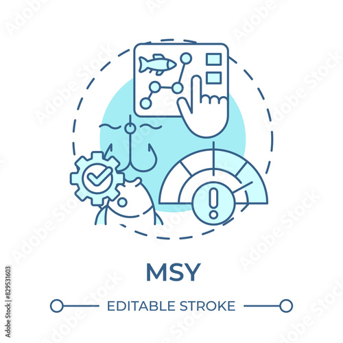 MSY soft blue concept icon. Fishing limits, fisheries management. Fish analysis. Round shape line illustration. Abstract idea. Graphic design. Easy to use in infographic, presentation