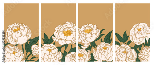 Floral cards set. Blossomed flowers, poster designs. Beautiful garden blooms,...