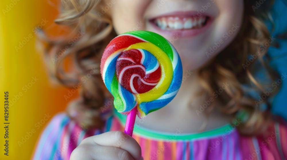 A close-up of a child's hand holding a colorful lollipop, their face lit up with joy and a sweet smile. A close-up of a child's hand holding a colorful lollipop, their face lit up with joy and a sweet smile.