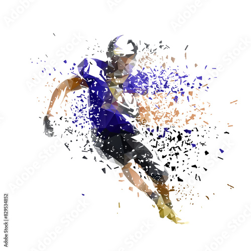 American football player, quarterback, isolated low poly vector illustration with distortion effect