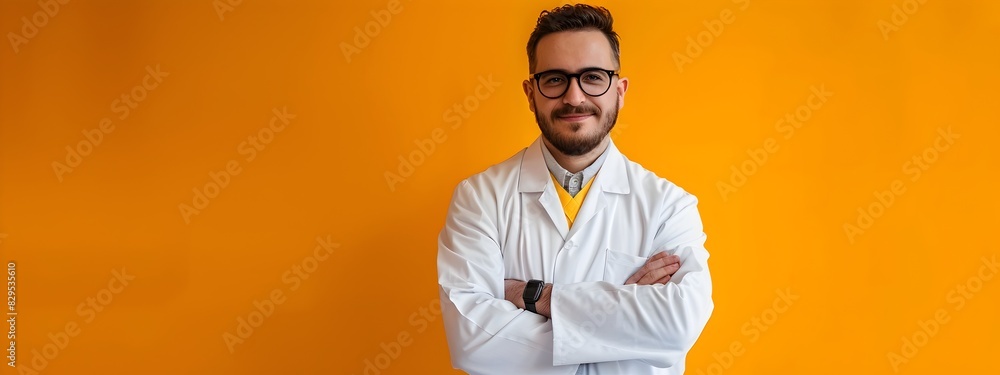 Naklejka premium Happy Young Professor Inspiring Success Through Knowledge and Enthusiasm in Vibrant Office