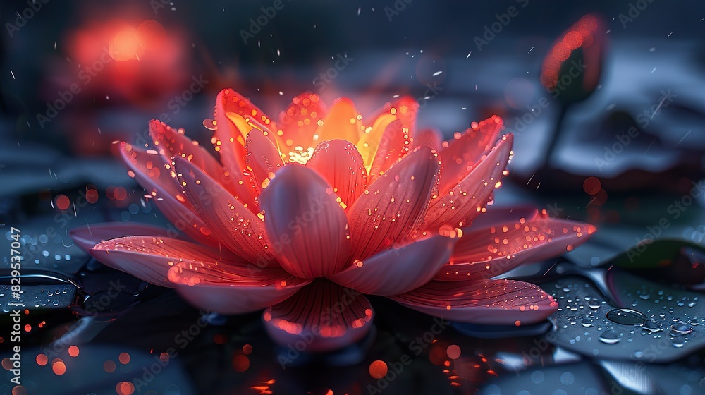 A digital illustration of a lotus flower with a radiant glow. A digital illustration of a lotus flower with a radiant glow.
