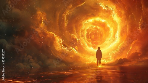 An abstract illustration of a person surrounded by swirling light.