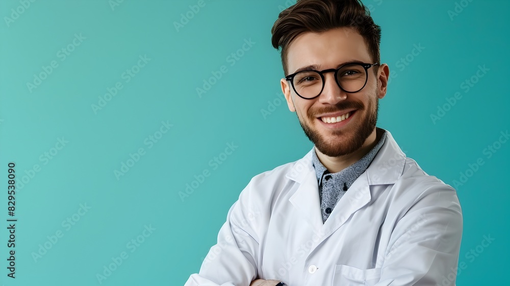 Joyful Young Assistant Professor Exuding Expertise while Working on Colorful Background Joyful Young Assistant Professor Exuding Expertise while Working on Colorful Background