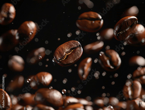 coffee beans falling in the air