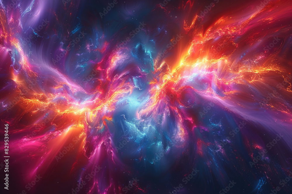 Explosive neon fractal patterns with vivid colors and dynamic energy