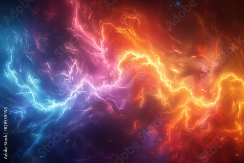 Explosive neon fractal patterns with vivid colors and dynamic energy photo