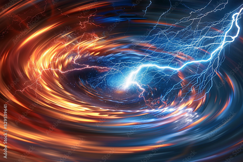 Obraz premium Swirling patriotic abstract with a radiant cerulean and rust lightning bolt.