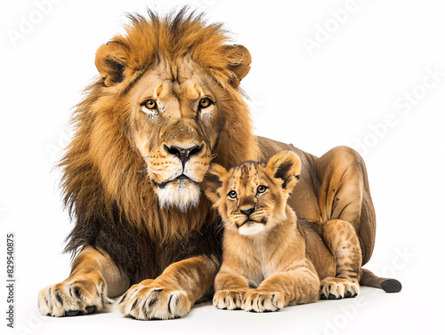 a lion and cub lying down