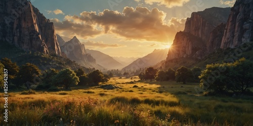 Enchanted valley in golden hour